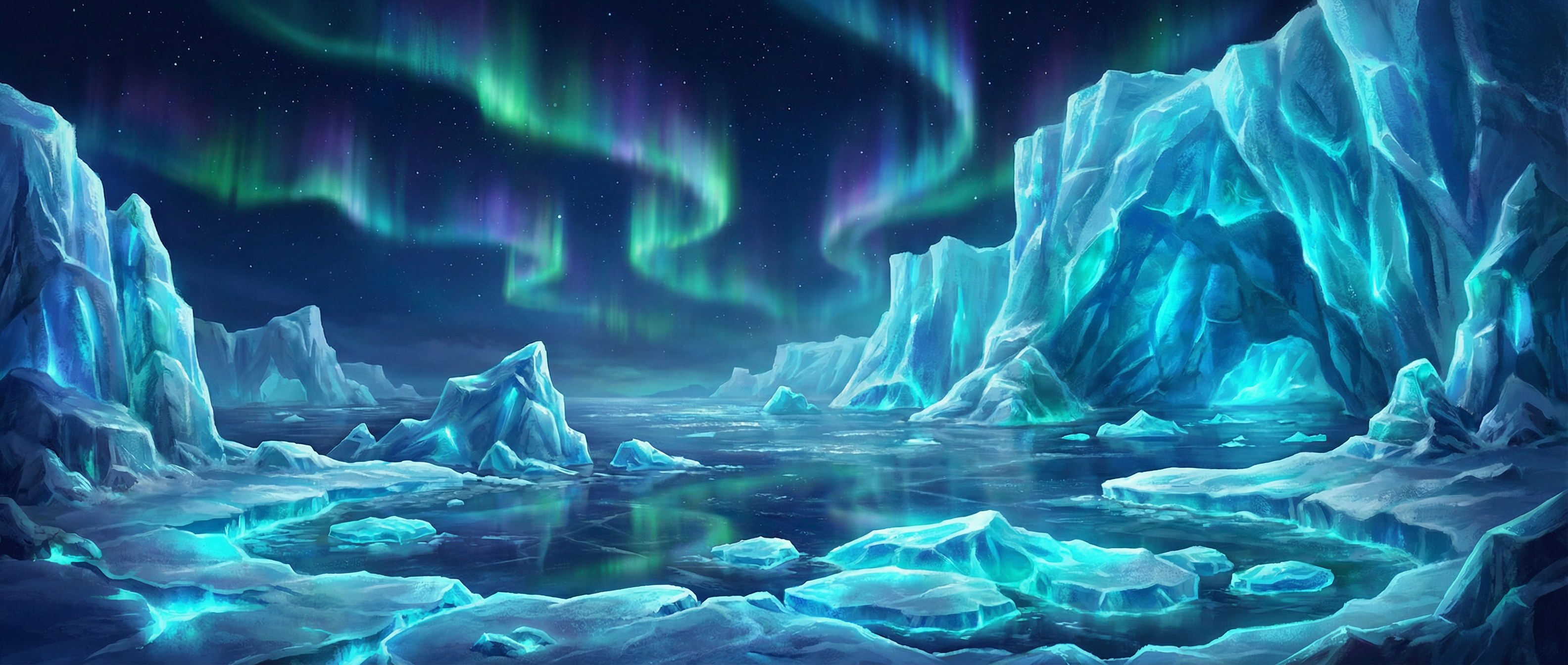 pg电子试玩 冰川裂隙极地背景 - 极光与冰川交汇的壮丽景象